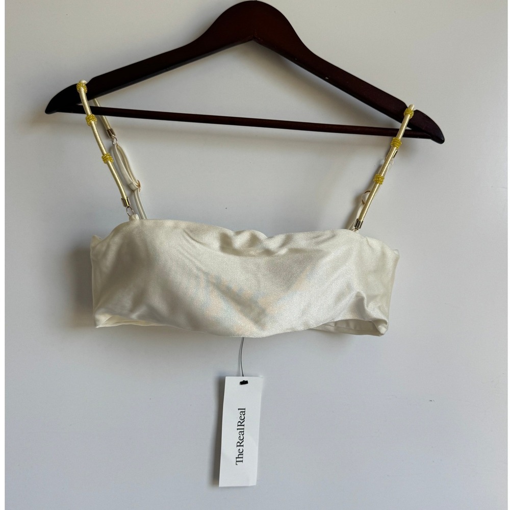 Baobab Alice Bikini Top White Medium Embellished Gold Beaded Straps Bandeau Lux